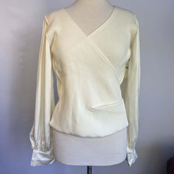 NWT Anthropologie Twofer Satin Sleeve Faux-Wrap Sweater XL